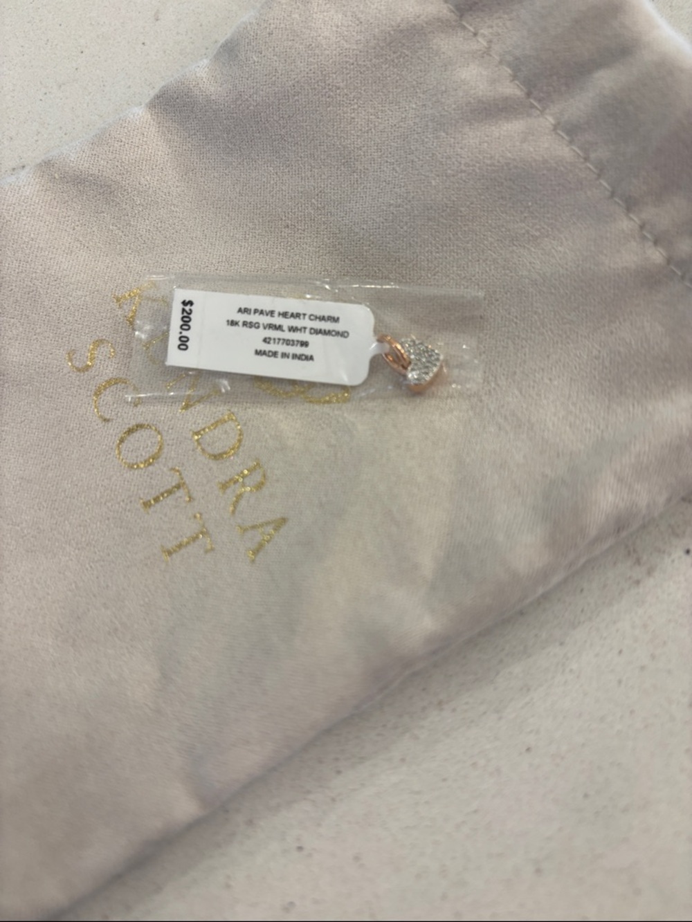 Kendra Scott Ari Heart Pave 18k Rose Gold Charm White Diamond NWT New in Pouch - Picture 3 of 3